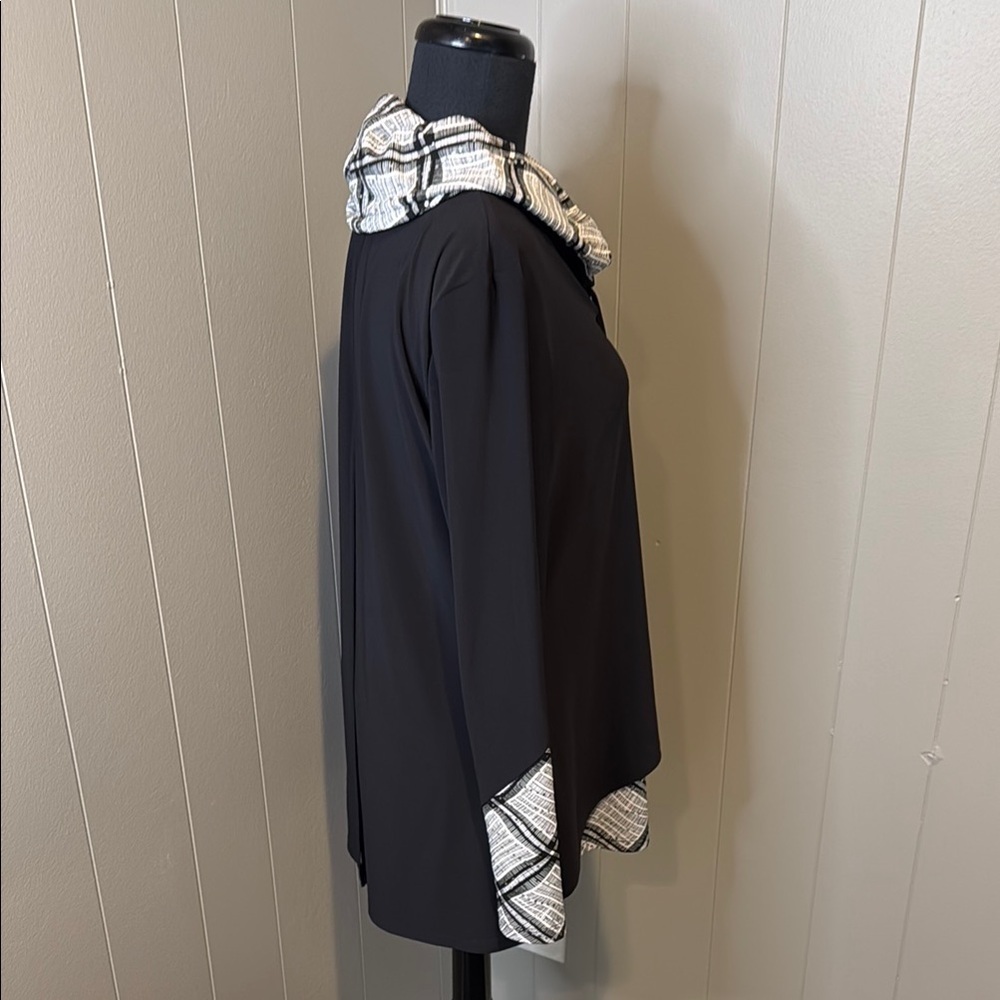 Joseph Ribkoff Women’s 10 Black and White Asymmetrical Tunic Cowl Layered - Picture 4 of 7